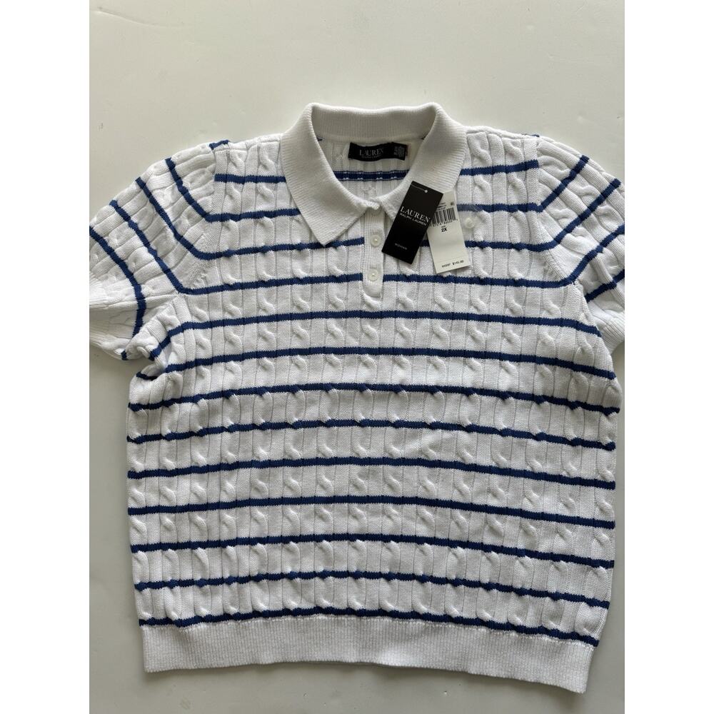 Polo Ralph Lauren Striped Cable-Knit Cotton Polo Sweater Woman 2X